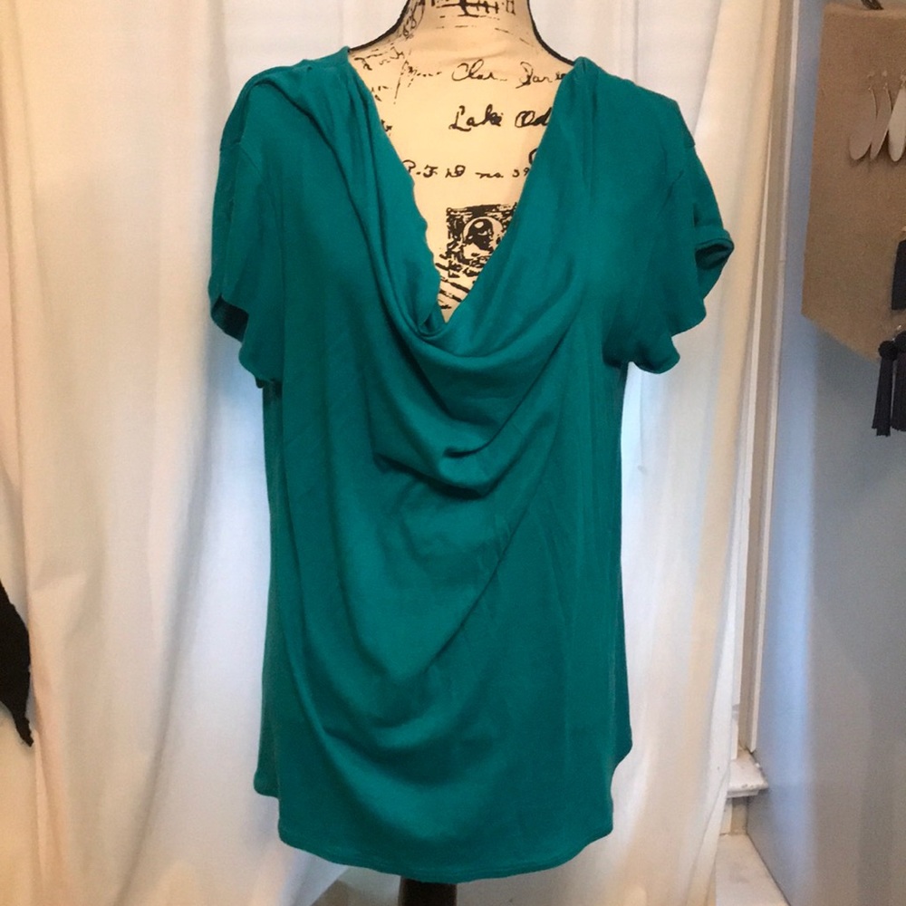 Turquoise draped neck blouse
